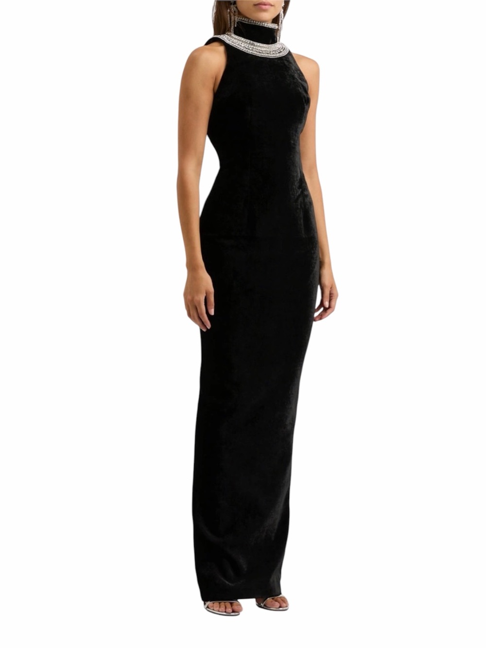 Balmain Crystal-embellished Open-back
Velvet Gown Black